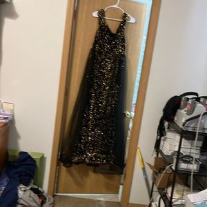 Floor length formal black & gold dress